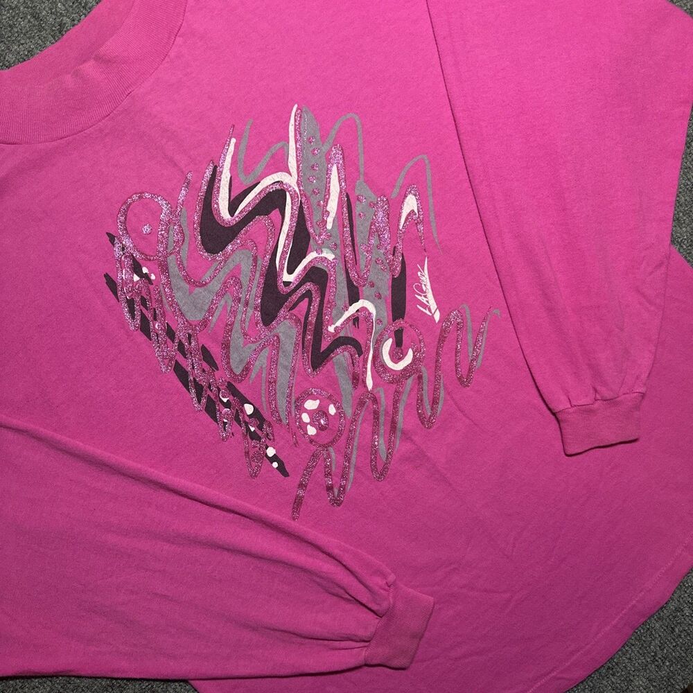 Vintage L.A. GEAR Log Long Sleeve Shirt Heavy Cotton NEON Pink XXL Palm Trees LA